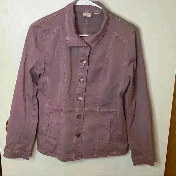 Chicos Jacket Button Up Long Sleeve Women Medium Mauve Pockets Casual Fashion - Picture 1 of 8